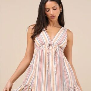 Rust Multi Striped Mini Dress With Pockets
